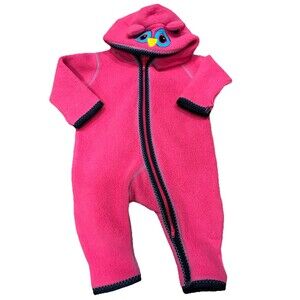 VTG Hanna Andersson Baby Pink Fleece Owl Bunting Snowsuit Sz 60 3–6M Hooded Zip